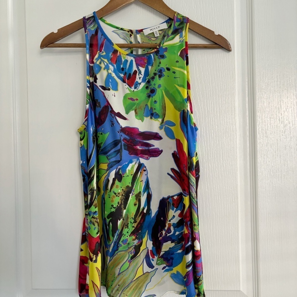 Milly Silk Watercolor Print Silk Tank Top Sz 6
